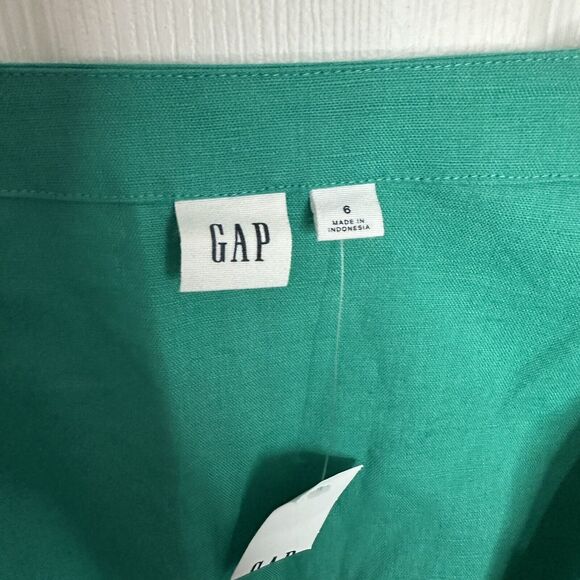 Gap Womens Size 6 Turquoise Linen Cotton Wrap Midi Dress Short Sleeve New - Picture 6 of 10